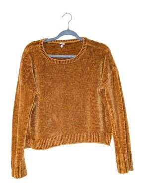 Vintage Mudd Y2K Mustard Gold Chenille Knit Cropped Sweater size XL velvet feel